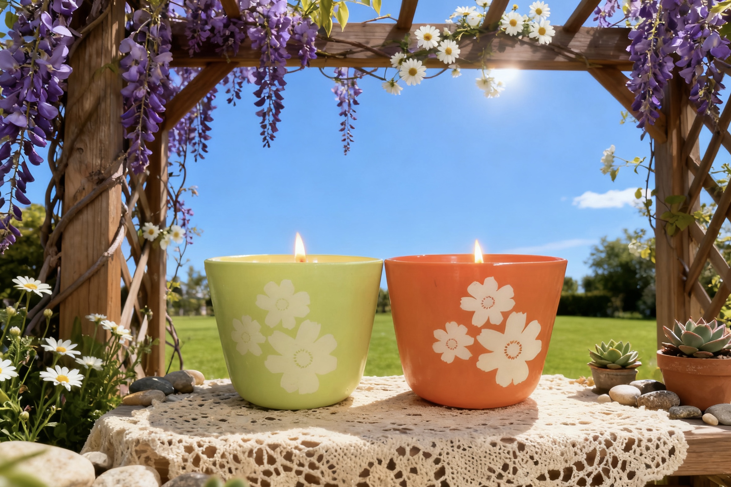 Flower Decaled Ceramic Pot Candle